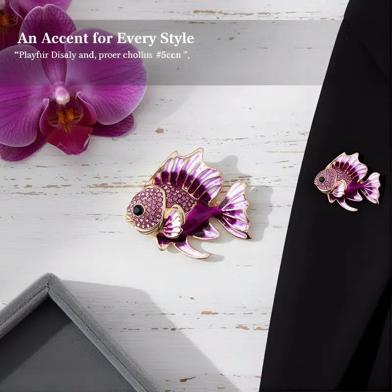 Trendy Rhinestone Fish Brooches - Unisex Animal Pin for Clothing & Party Jewelry - Sparkly Lapel Badge Gift for Women Qme
