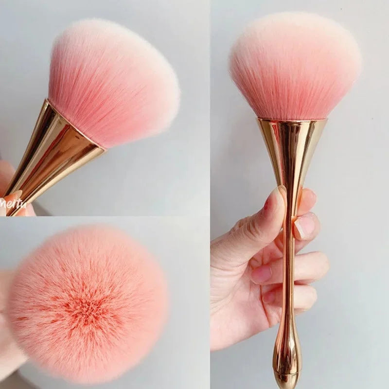 Large Fan Makeup Brush Soft Synthetic Fiber Bristles Hourglass Handle Qme