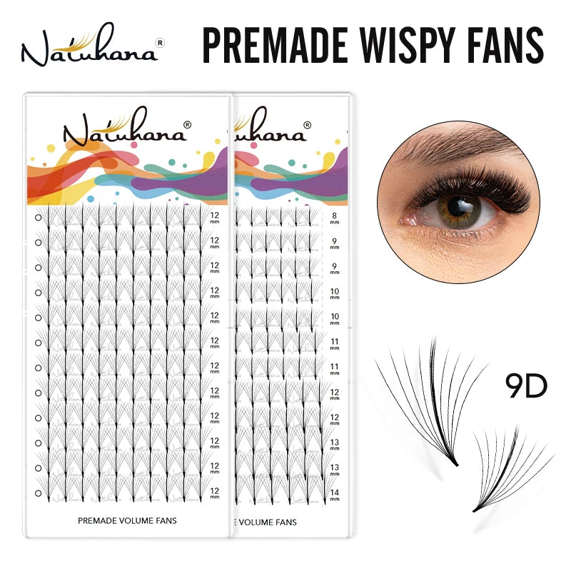 NATUHANA Wispy Premade Fan Lashes 7D 9D Long Stem Volume Eyelash Qme
