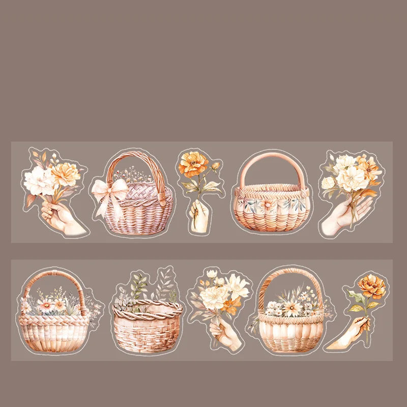 50mm*2m Floral Masking Tape for DIY Scrapbooking Journal Planner Notebook Phone Case Decoration Spring Basket Flower Arrangement Qme 1