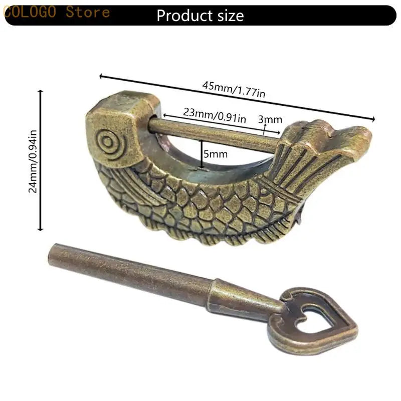 Bronze Fish Vintage Lock Antique Padlock Small Wooden Suitcases D0LD Qme