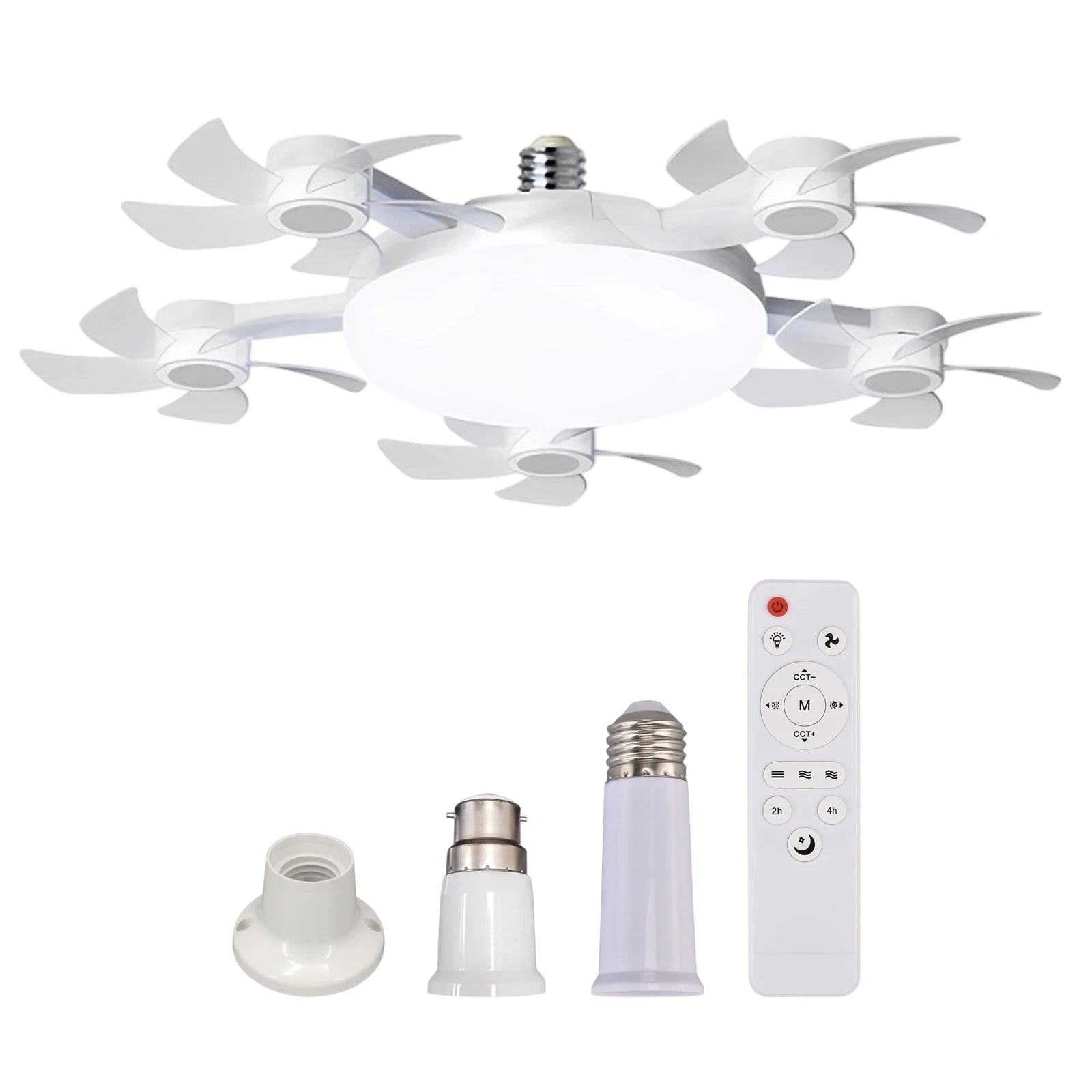 Smart E27 Ceiling Fan Light Remote Dimming Silent LED Drone Ceiling Lamp Home Decor Bedroom Dining Living Room Study Fan Lamp ﻿ Qme White 5 Head Set