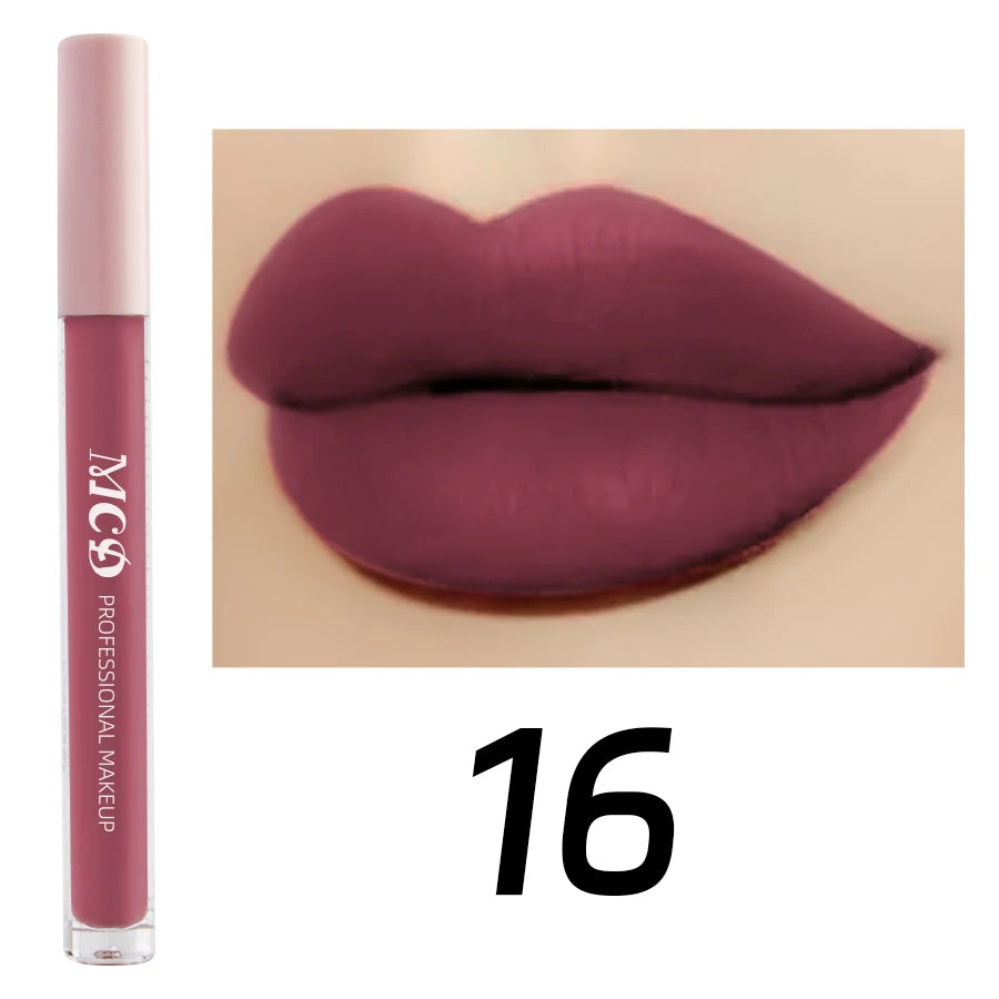 Dark Brown Matte Velvet Lip Gloss Waterproof Liquid Lipstick Nude Qme 16