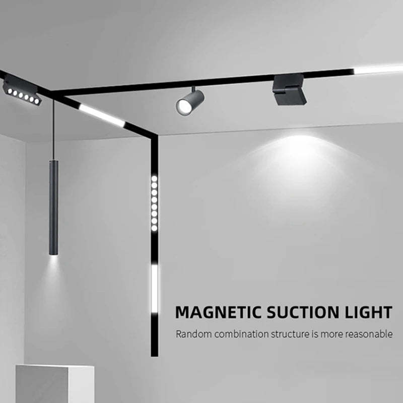 New Magnetic Track Light Dimmable Remote Control 48VLed Ceiling Lamp Track Rail Lighting No Main Light Design Spotlight Qme