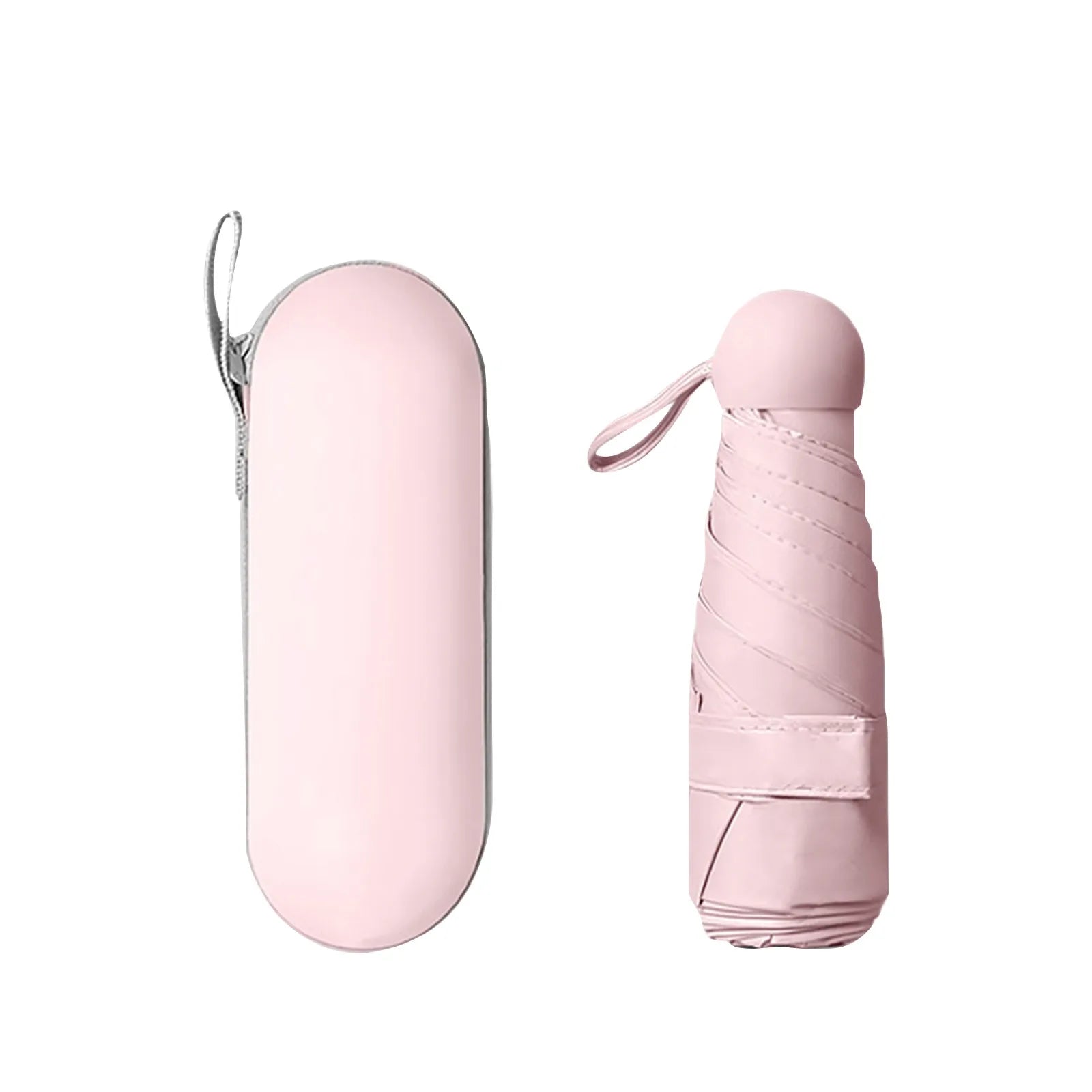 Portable 5 Fold Sunny and Rainy Umbrella Solid Plastic Folding Capsule Umbrella Mini Outdoor Sports Travle Protable Umbrella Qme Light pink