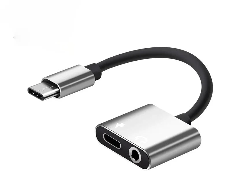 5pcs Mobile Phone Type-c To 3.5mm Two-in-one Adapter for Listening To Songs and Charging Mobile Phone Adapter Audio Adapter Qme Silver