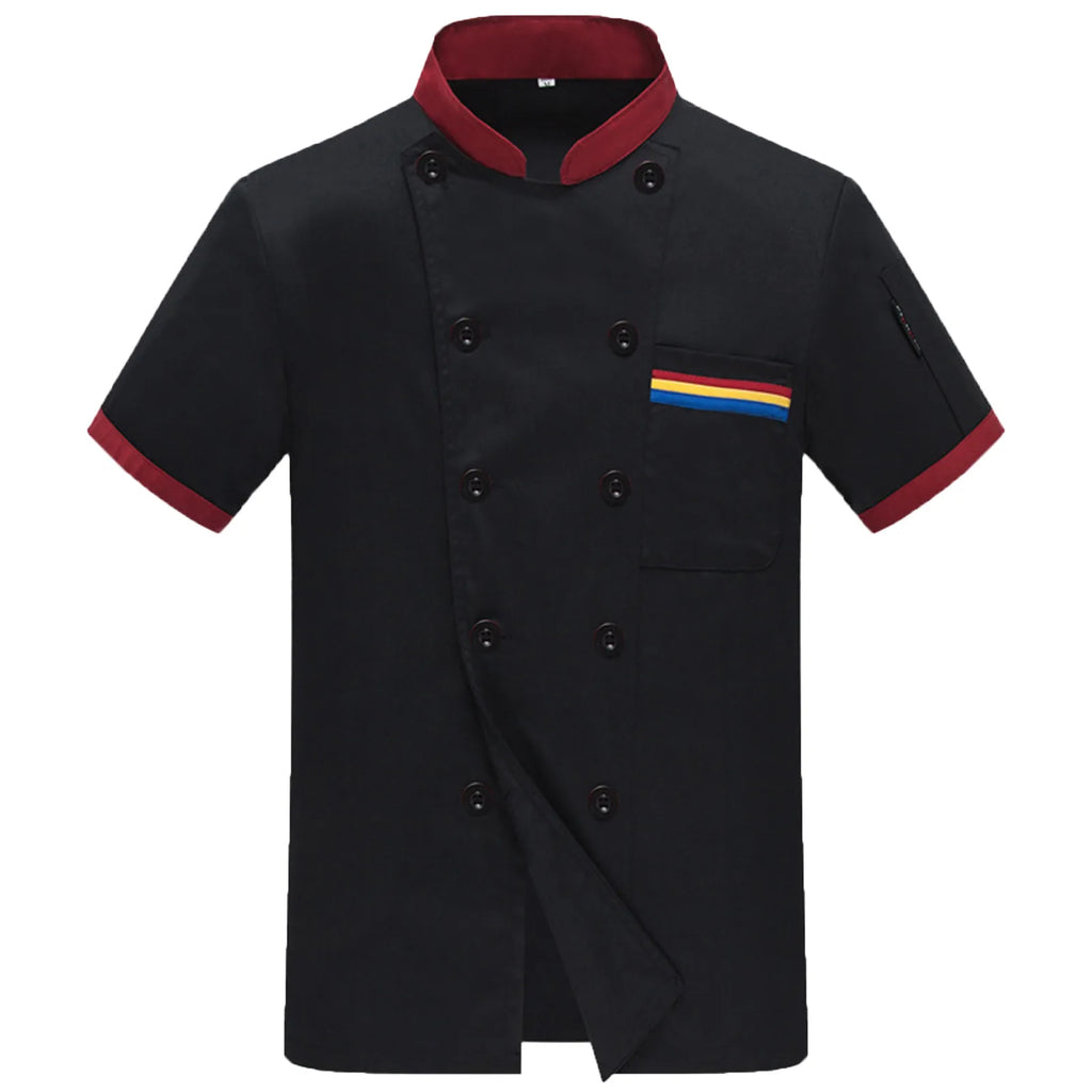 Restaurant Chef Short Sleeve Hotel Cafe Kitchen Work Wear Bakery Cooking Uniform Tops Man's Soft and Comforatble Thin Top Qme Black L