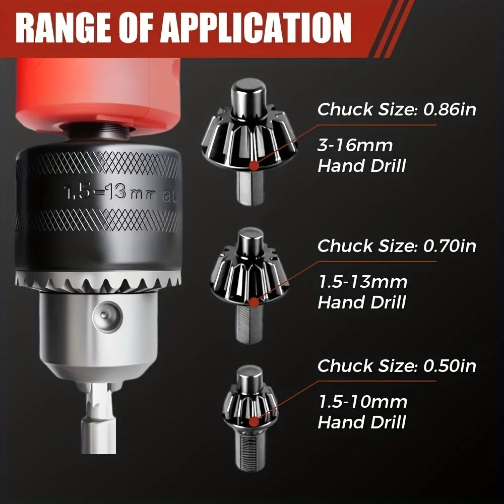 3-In-1 ratchet drill chuck wrench set with replaceable head, three-speed fast ratchet, forward and reverse function and anti-ski Qme
