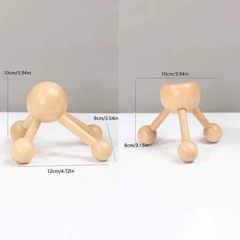 Neck Back 3 4-Leg Massage Roller Hair Growth Stress Relief Wooden Qme