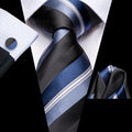 Business Tie Men Silk Blue Dots Necktie Plaid Cufflinks Wedding Qme LDSN3830