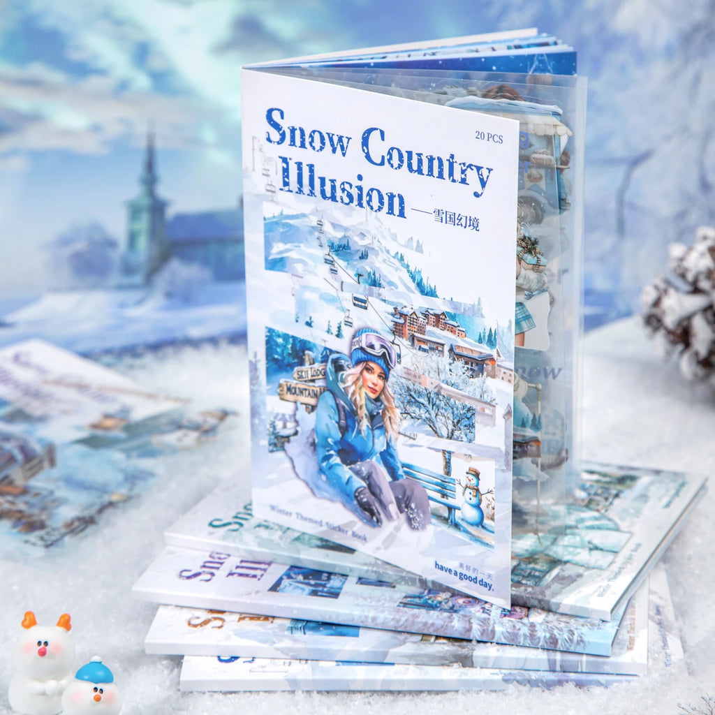20 Sheets Winter Snowy Fairyland Theme Sticker Book for DIY Scrapbooking Collage Guitar Phone Case Notebook Decoration Qme
