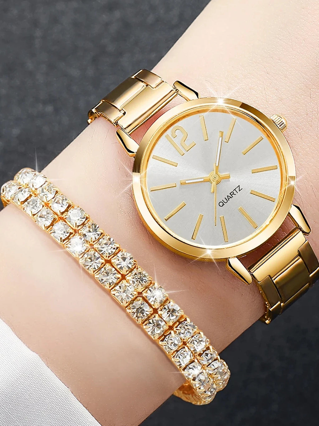 6-piece set of women's small dial quartz watch with simple and casual digital scale watch set Qme