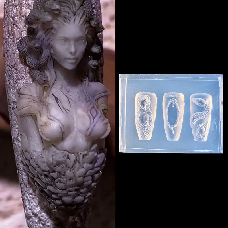 3D Snake Girl Nail Silicone Carving Mold DIY Decoration Art Beauty Qme