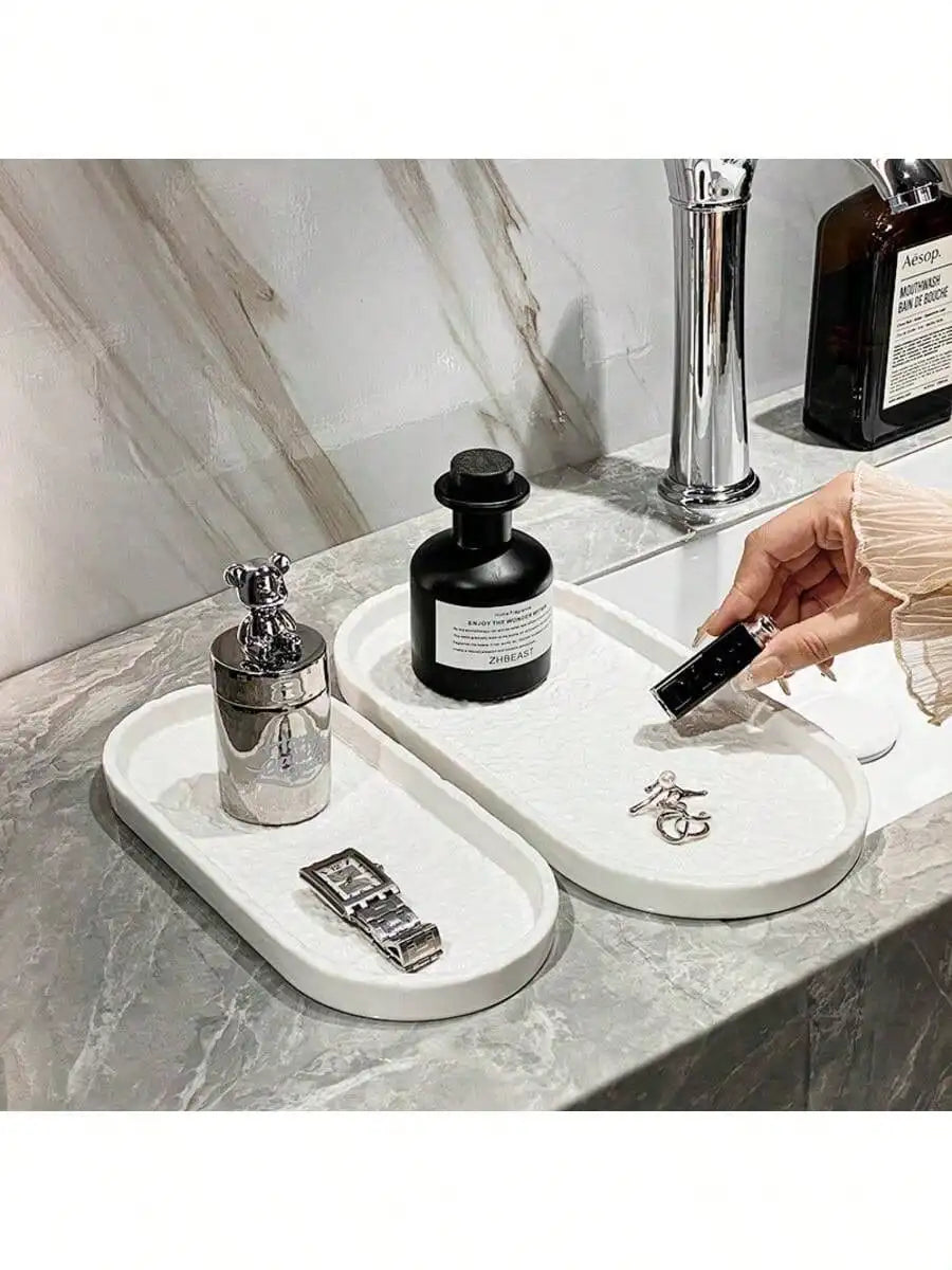 1 Bathroom Stone Tray Rack Bathtub Ceramic Jewelry Storage Washbasin Qme