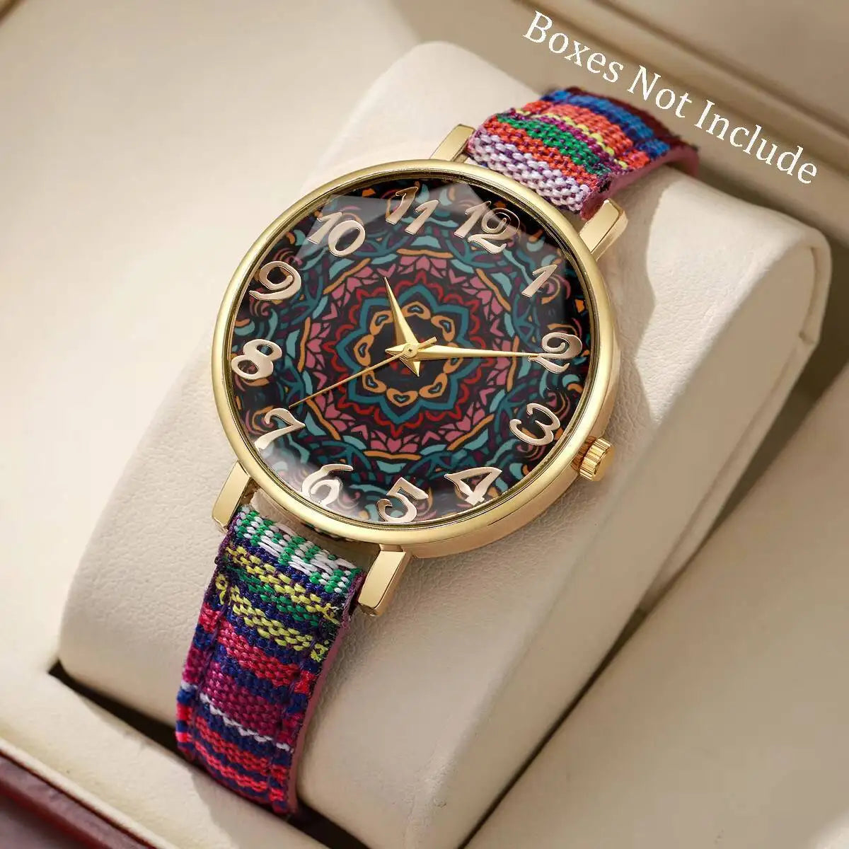 Vintage Printed Women Watches Casual Leather Strap Ladies Quartz Wristwatch Reloj Mujer Girls Gift（Without Box） Qme Rose Red Without Box