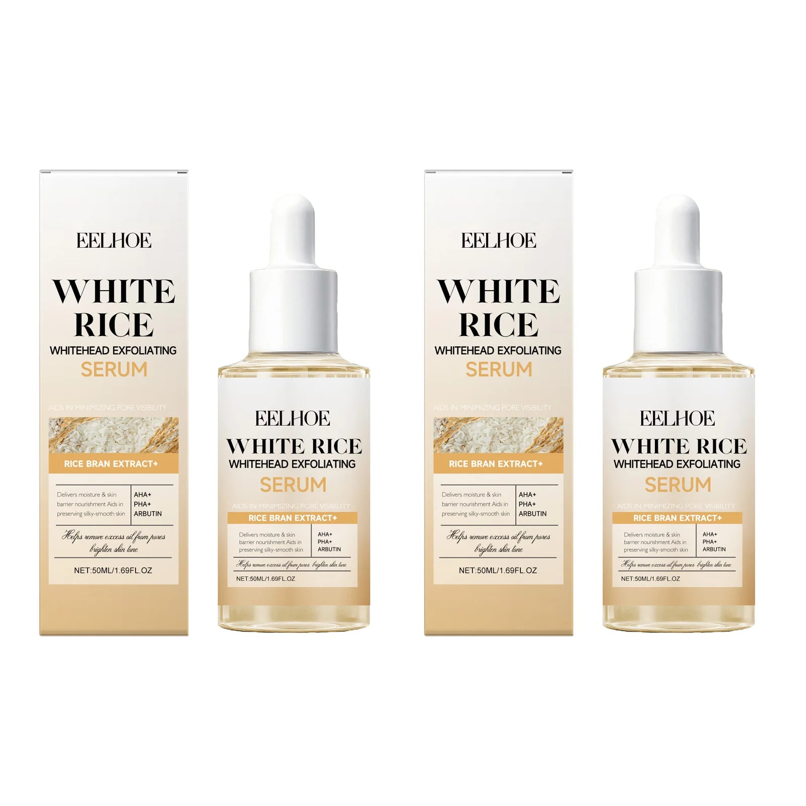Black & White Rice Exfoliating Serum Set BHA Niacinamide Pore Minimizing & Brightening Blackhead Whitehead Remover Skincare Set Qme 2x50ml White Rice
