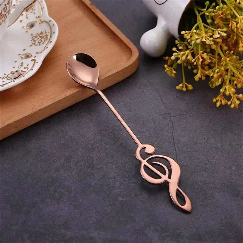 Creative Musical Note Coffee Spoon Stainless Steel Stirring Spoon Ice Cream Dessert Teaspoon Unique Kitchen Tableware Accessory Qme Rose gold