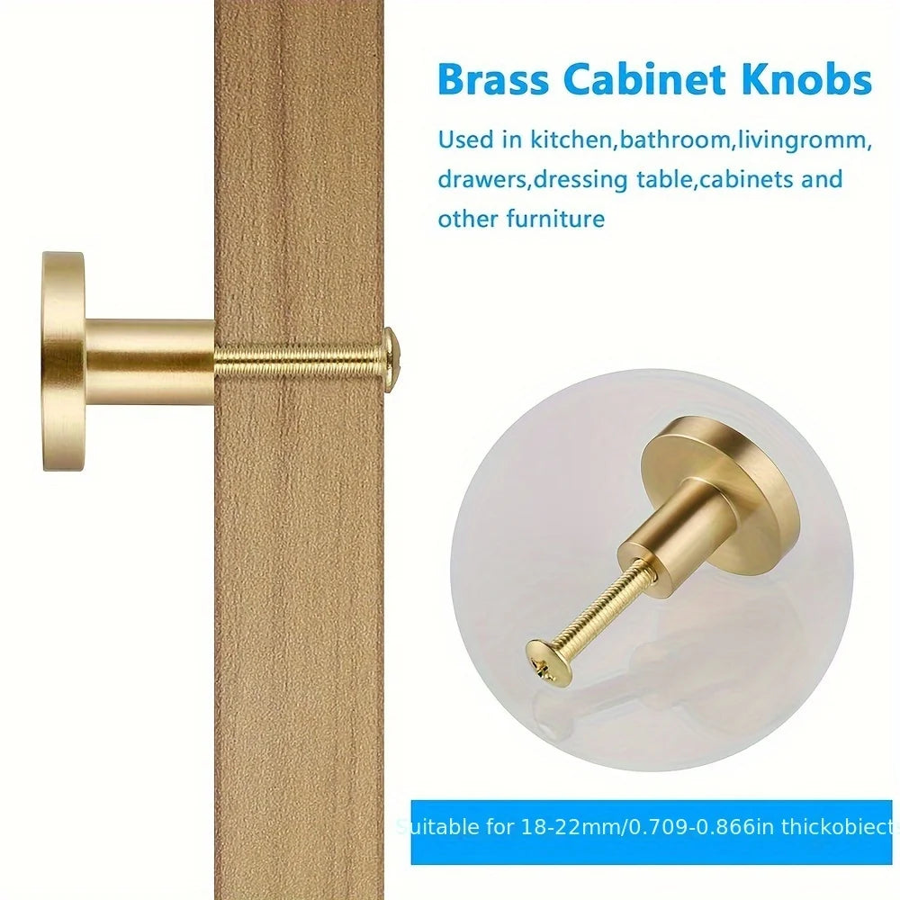 Brushed Brass Cabinet Knobs,Gold Round Drawer Pulls,Single Hole Furniture Handles For Kitchen Cabinets,Dresser,Wardrobe,Bathroom Qme