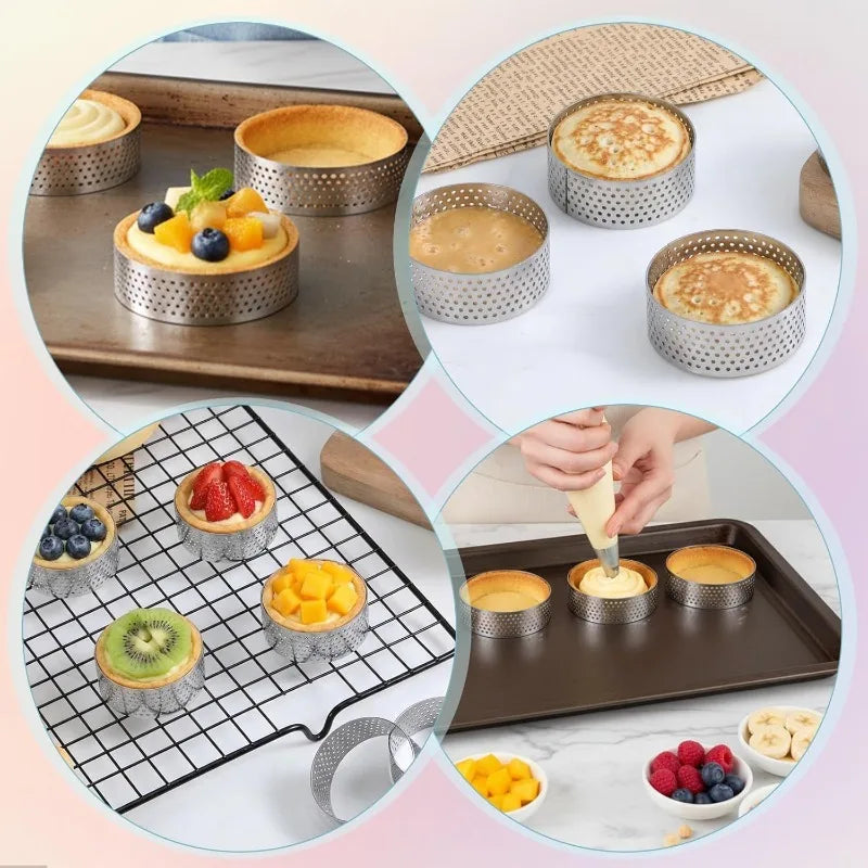 12pcs Stainless Steel Mousse Cake Mold Round Tart Ring French Flan Ring Baking Mold Biscuits and Pastries Mold Baking Tools Qme