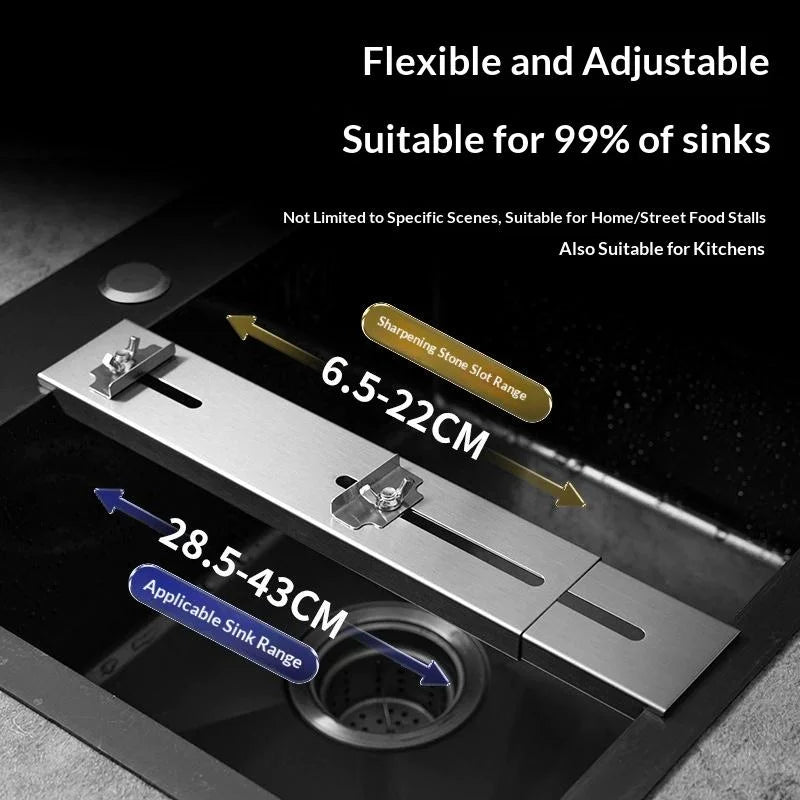 Stainless Steel Sink Sharpening Stone Holder Retractable Whetstone Qme