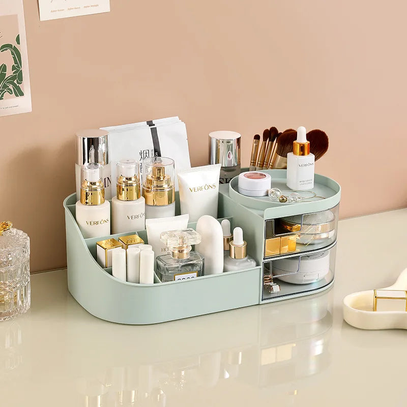 Makeup Storage Box With Mirror Desktop Dressing Table Makeup Mirror Cosmetics Jewelry Storage Box Touch Light Storage Organizer Qme LMatchaGreen