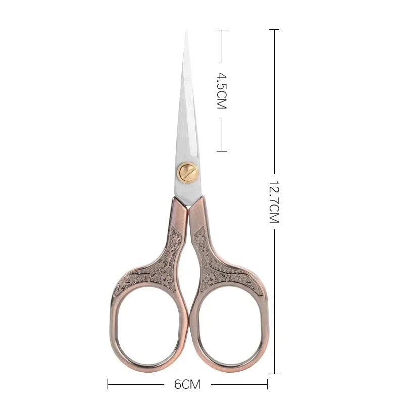 Kawaii Titanium Color Scissors Vintage Stainless Carved Cutting and Sewing,Thread Scissors, Sewing Tools,Cute Stationery Qme Red copper