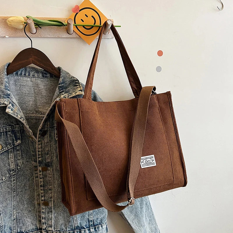 Corduroy Shoulder Bag 2024 New Women Small Square Bag Fashion Ladies Student Handbag Large-capacity Shoulder Cross Bag Tote Bag Qme Coffee