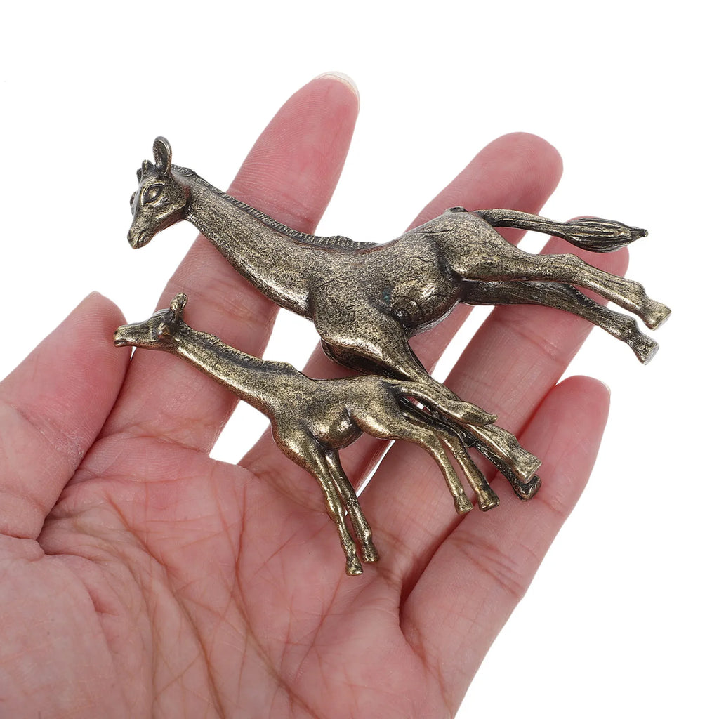 2Pcs Premium Brass Giraffe Art Sculptures Finish Home Decor Office Desk Accessory Wildlife Animal Craft Qme