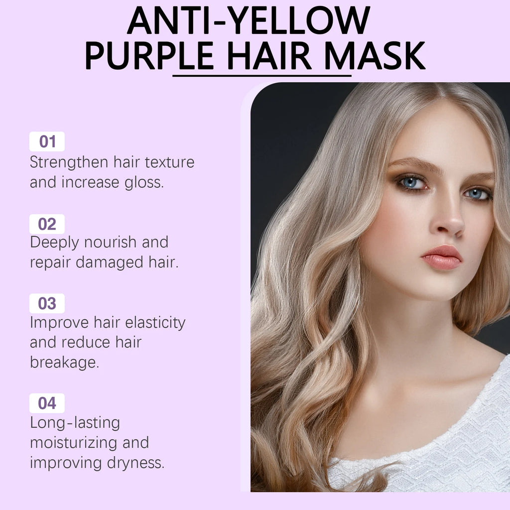 Purple Hair Mask Anti Yellow Deep Nourishing Shiny Hair Repair Dry Frizzy Damaged Maltreated Hair Care Conditioner 100g Qme