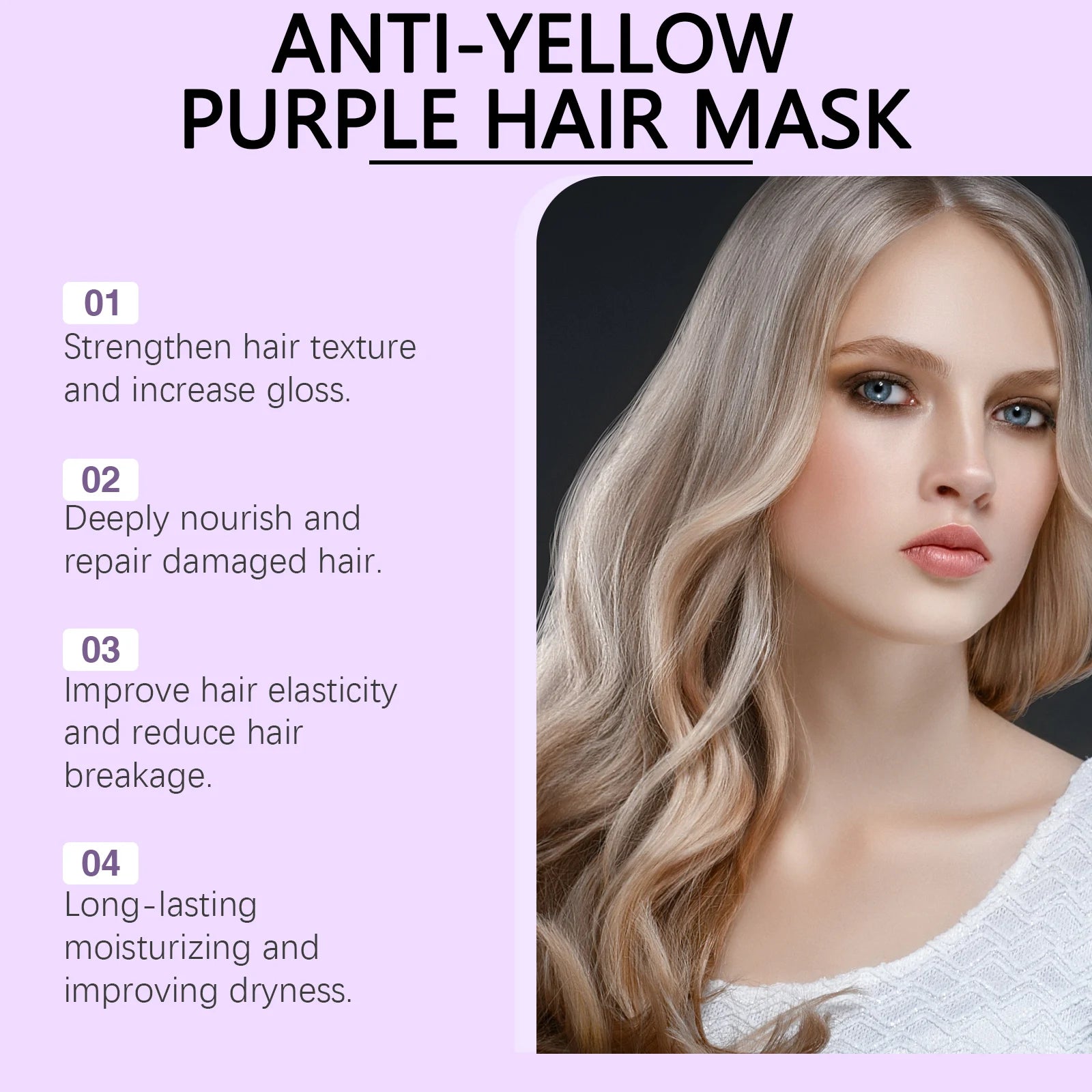 Purple Hair Mask Anti Yellow Deep Nourishing Shiny Hair Repair Dry Frizzy Damaged Maltreated Hair Care Conditioner 100g Qme