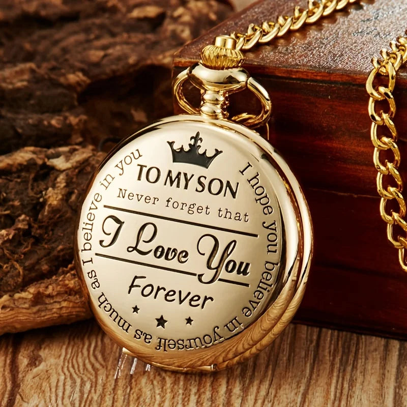Keller Weber Engraved Pocket Watch To My Son I Love You Best Gift Quartz Pocket Watch Chain Fob Watches, Men Gift Present Qme Gold