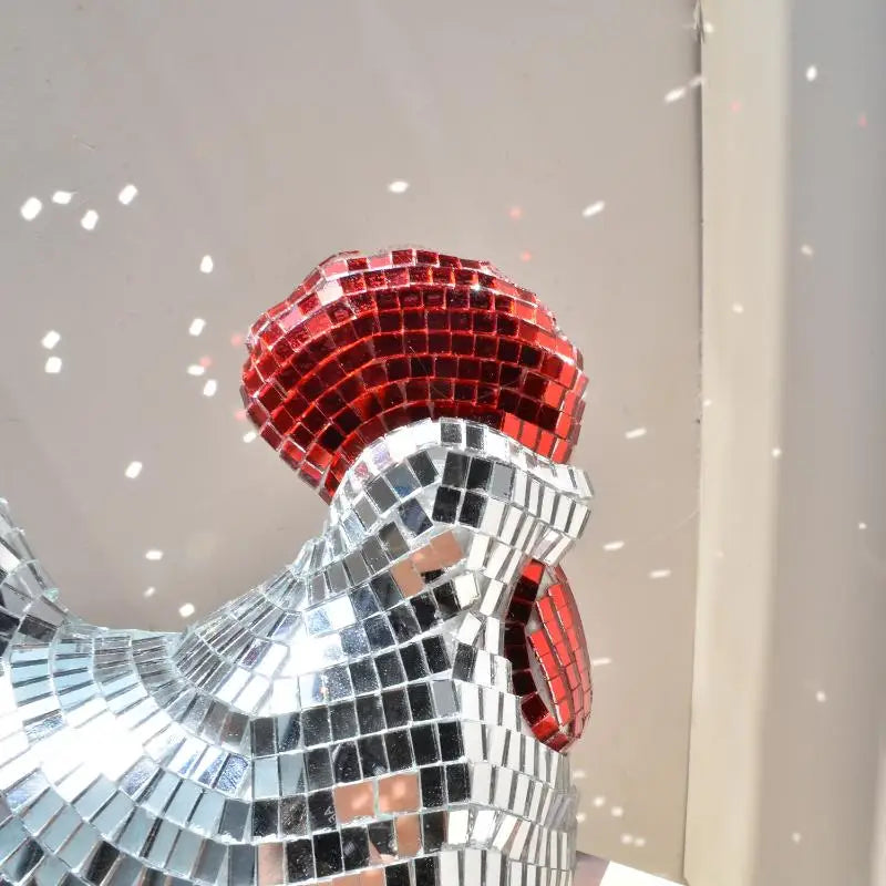 Creative Mirror Chicken Sculptures Statue Disco Ball RoosterShape Home Decor Ornaments Party Supplies Birthday Decorations Qme