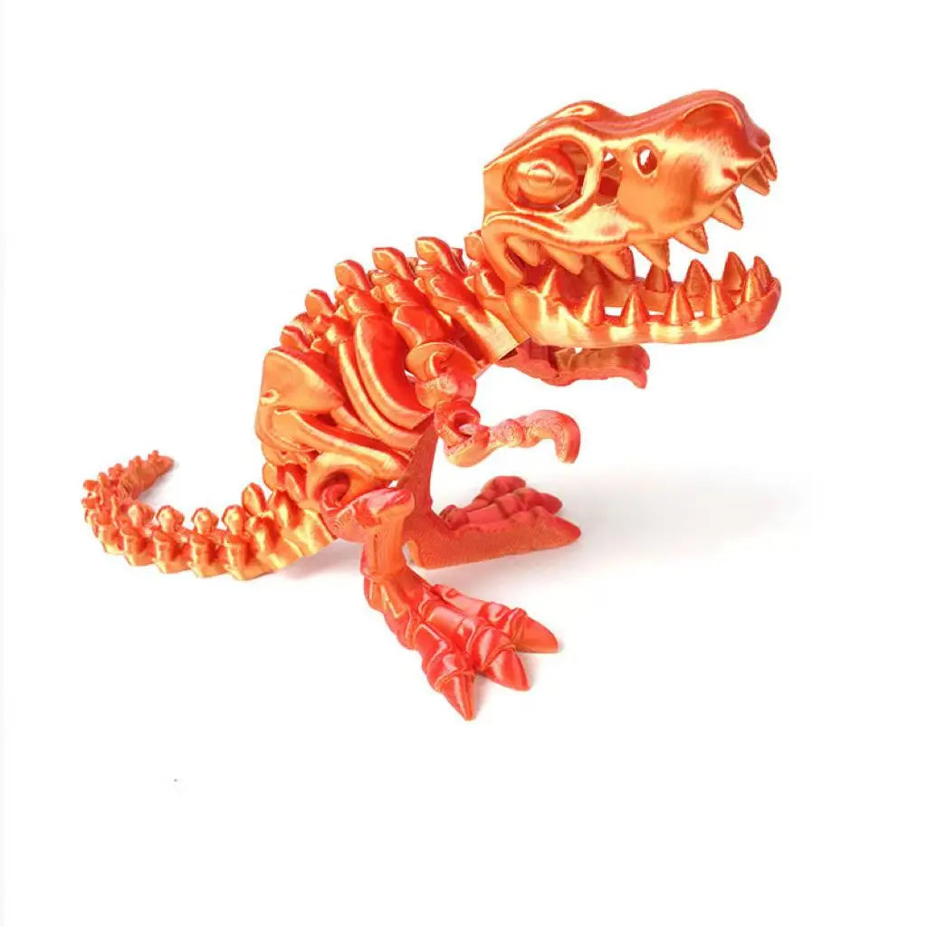 T-rex Skull Bone Replica Posable Dino Figurine Movable Joint Qme red gold