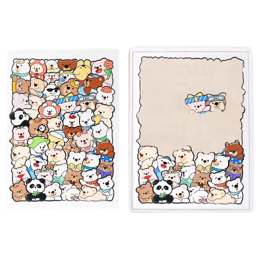 50pcs Wooden Cat Puzzles Animal Wooden Puzzle Stacking Toys Educational Puzzle For Kid Boys Girls Gifts Decoration Painting Qme Bear