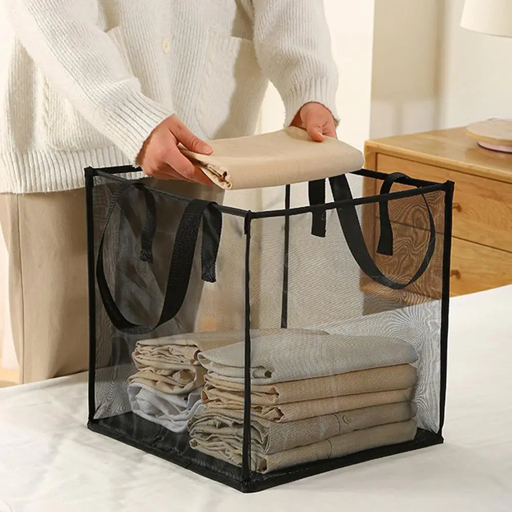 Square Dirty Clothes Basket Foldable Durable Breathable Large Capacity Mesh Storage Bag Simple Bathroom Laundry Basket Qme