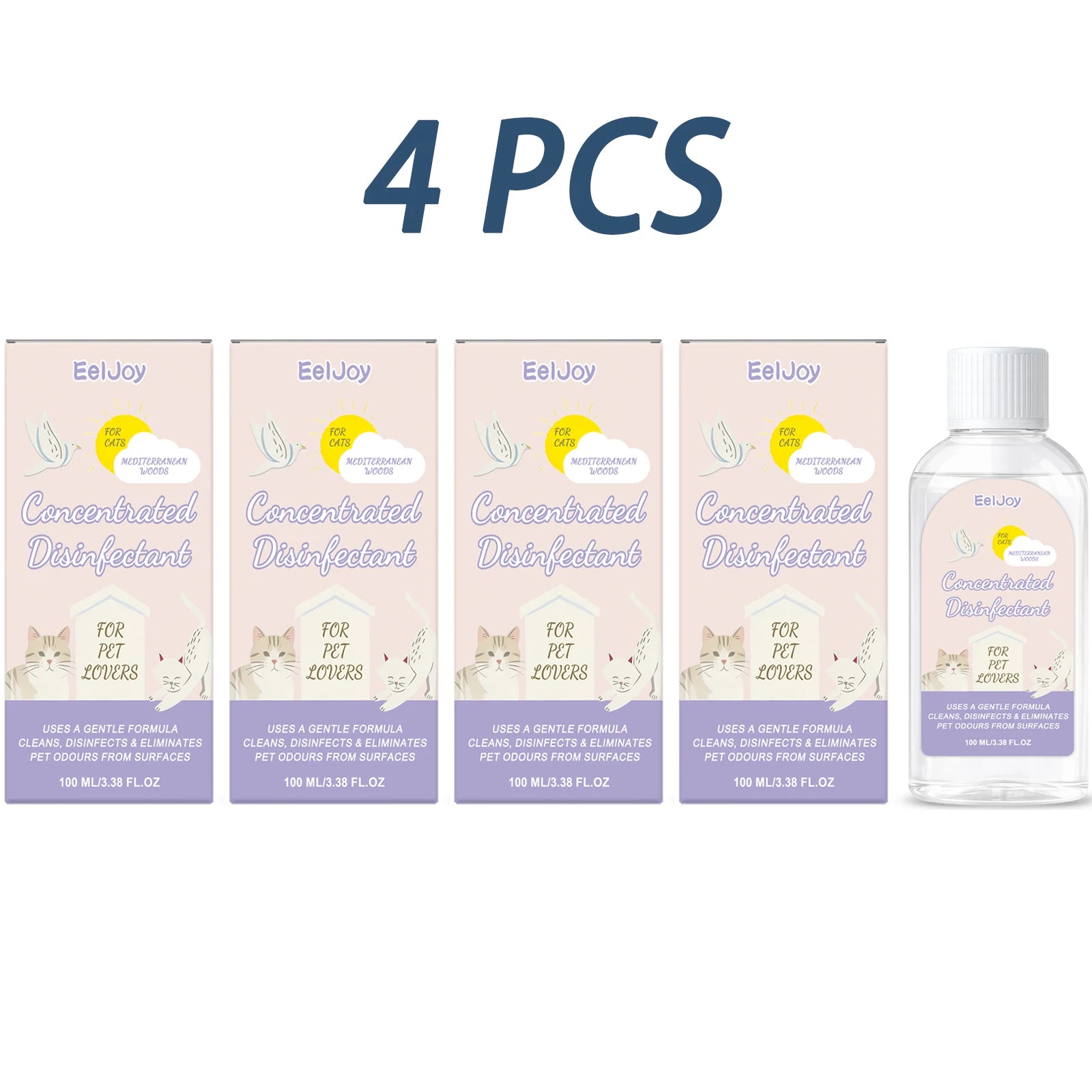Pet Concentrated Disinfectant 3-in-1 Deep Cleaning Stain Disinfecting Odor-Eliminating Formula Long-Lasting Freshing Pet Cleaner Qme 4 x 100ml Boxed