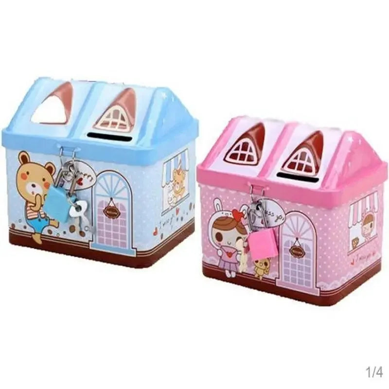 Cute Bear House Coin Box Creative Metal Bank Currency Box Coin Bank Children's Savings Tank Birthday And Christmas Gift Rabbit Qme