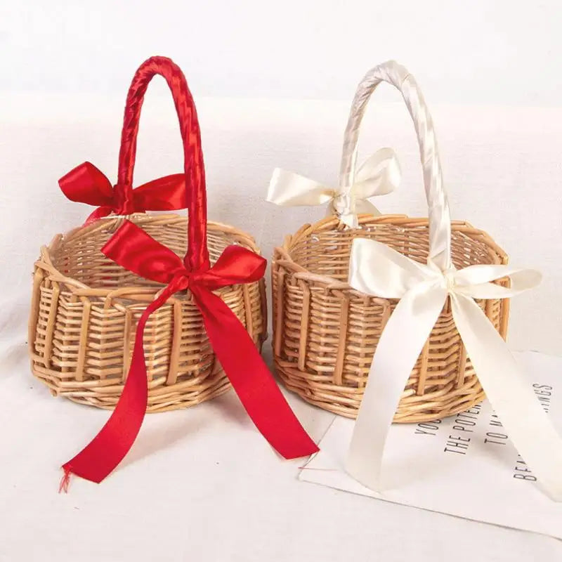 Handmade Woven Rattan Flower Basket - Boho Chic Storage Rack & Flower Girl Basket for Wedding Ceremony, Party Decor & Home Organ Qme