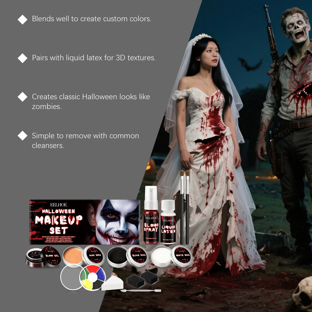 7-in-1 Halloween Makeup Set Realistic Face Body Paint Long Lasting SFX Kit For Cosplay Zombie Vampire Clown Costume Party Qme