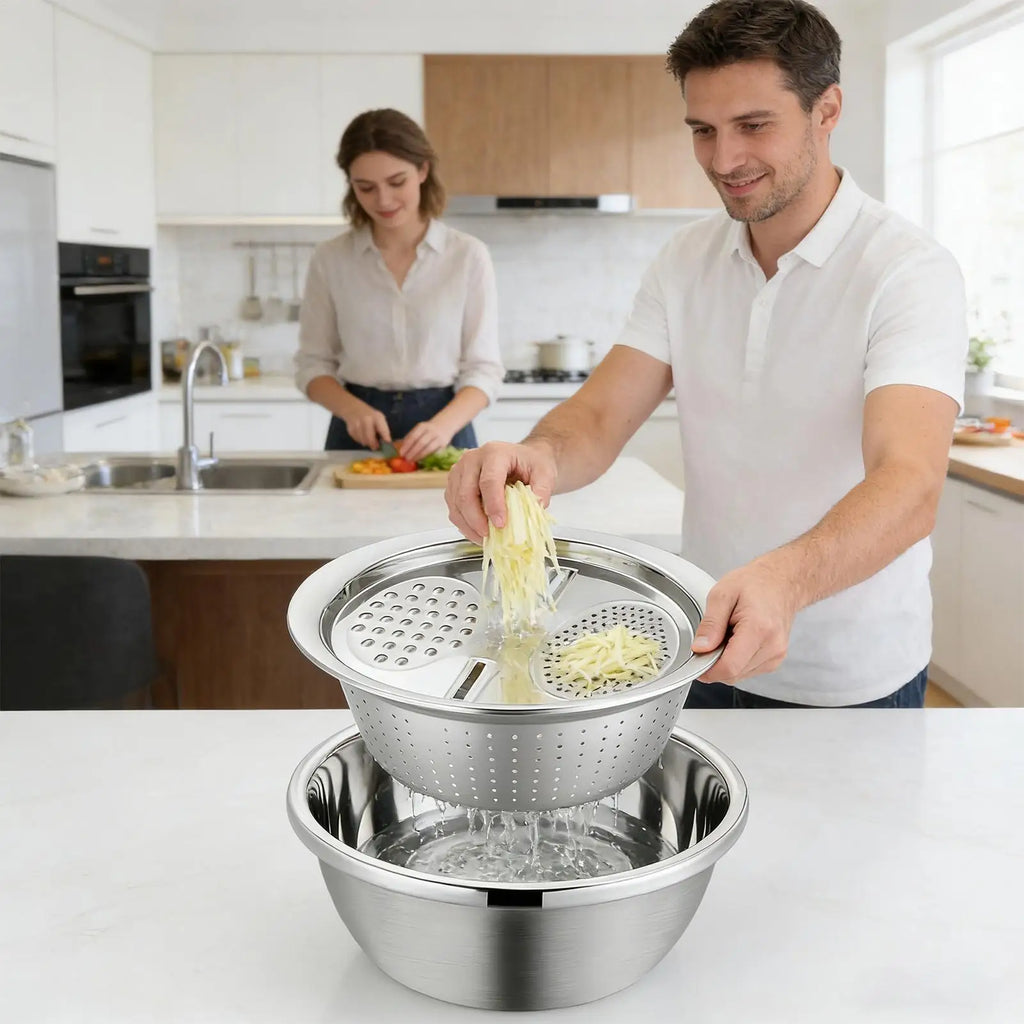 Mesh Strainer Bowl Multipurpose Draining Basket Grater Stainless Qme