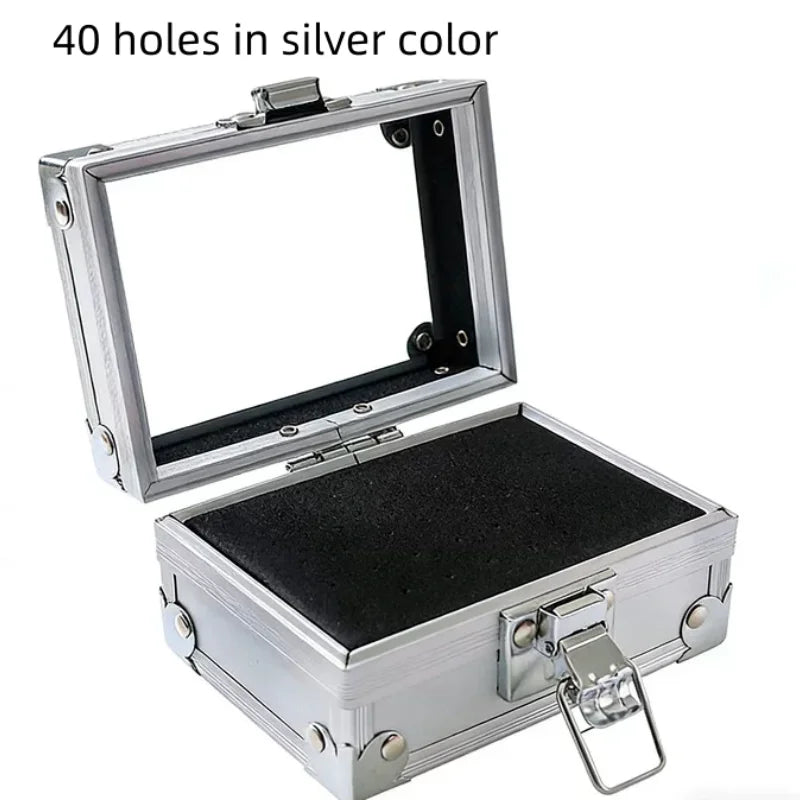 25/40/50 Holes Nail Drill Bits Stand Holder Case Empty Storage Box Milling Cutter Display Container Accessories Acrylic Cover Qme 40Holes silvery
