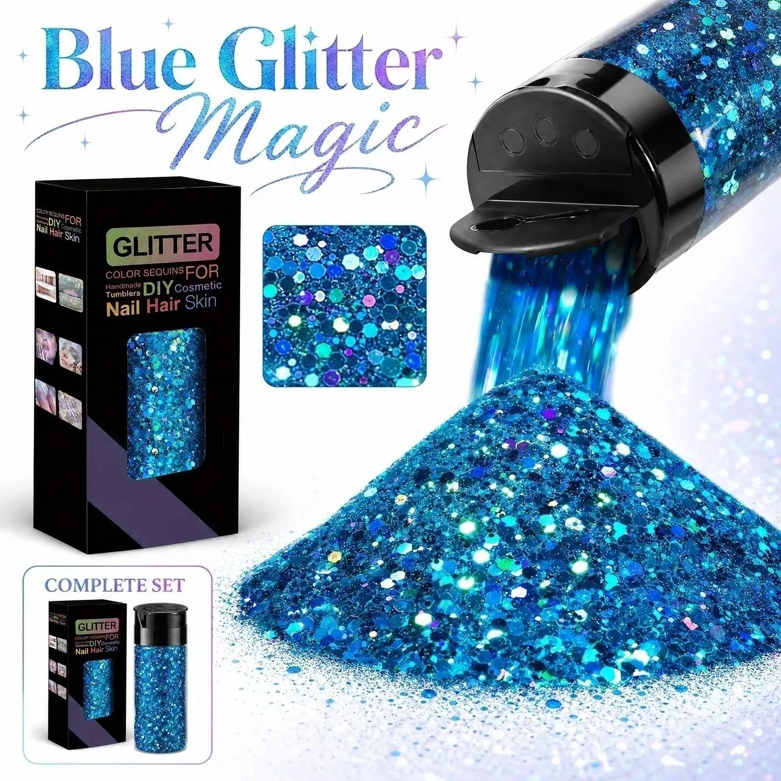 PET Flakes Mixed with Fine Gold Foil Glitter Body Face Eyes Nails DIY Makeup Supplies Halloween Christmas Party Decor Props Qme Blue One Size