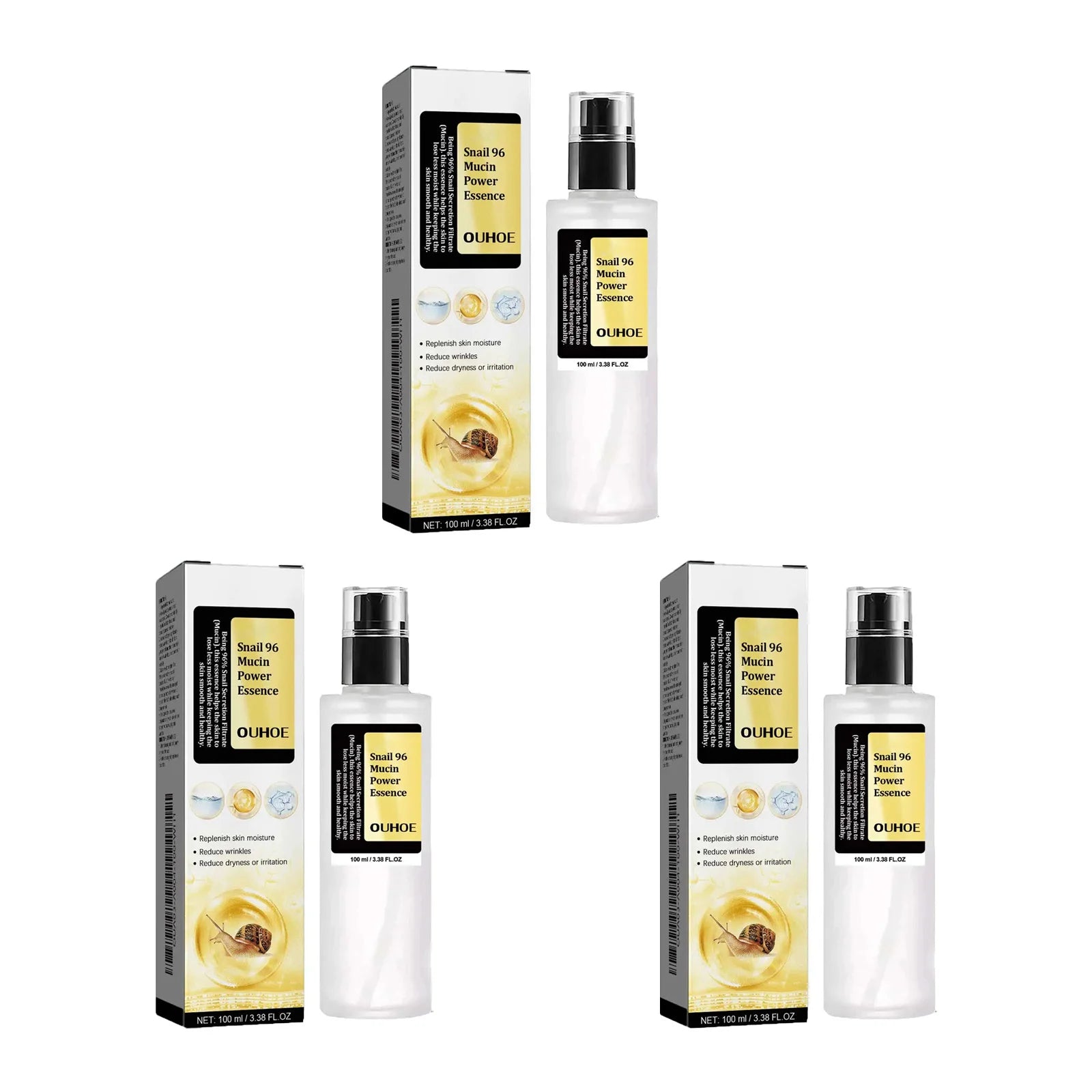 Snail Mucin Peptide Essence,Hyaluronic Acid Skin Repair Serum,Lightens Wrinkles And Dark Spots,Face Moisturizing and Hydrating Qme 3Pcs
