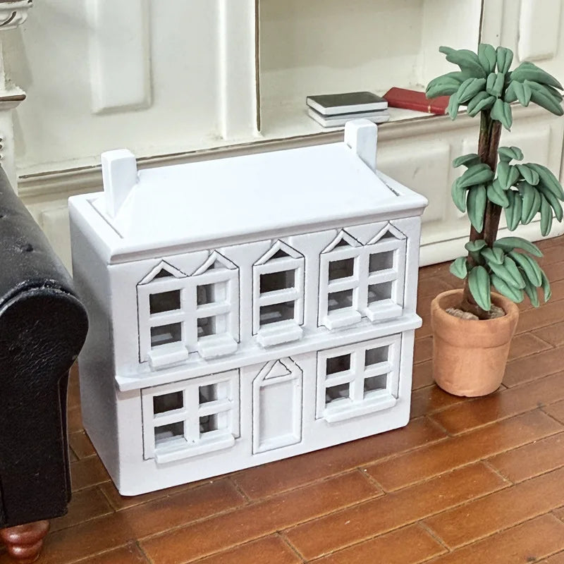 1 12 Dollhouse Miniatures White Wooden Villa Small House Model Doll Qme