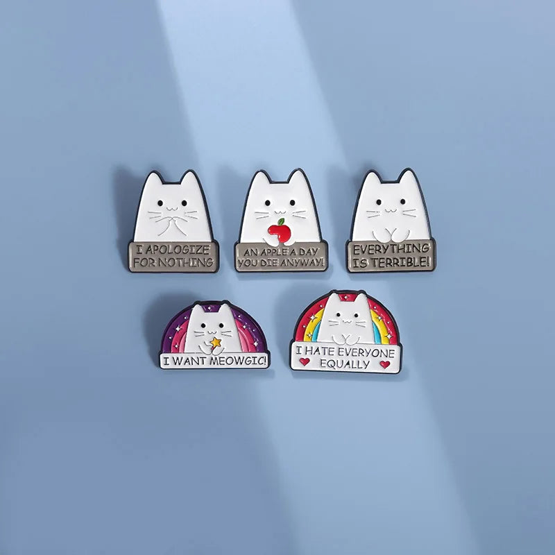 Cute Rainbow Cat Enamel Pins I HATE EVERYONE EQUALLY Funny Kitten Brooches Lapel Metal Badge Backpack Jewelry Pins Wholesale Qme