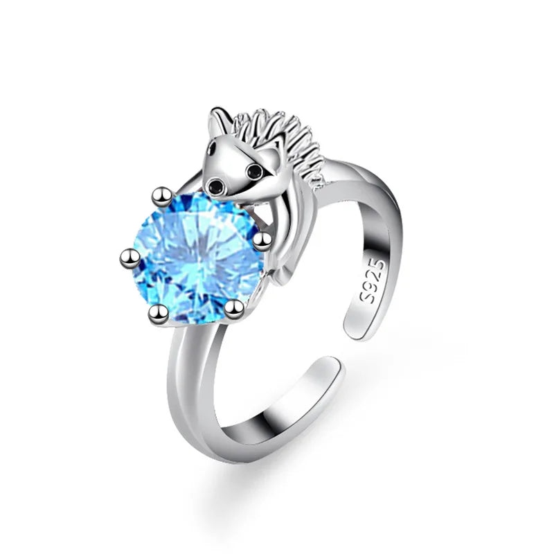 Fashion Hedgehog Multicolor Zircon Adjustable Sterling Cool Ring Fashion Women's Cocktail Party Jewelry Gifts Qme LIGHT BLUE resizable