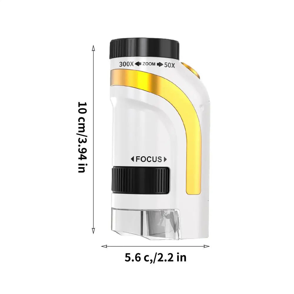 Kids Microscope Handheld 50x-300x Digiscope With LED Light Pocket Hand Microscope for Kid Boys Girls Christmas New Year Birthday Qme Gold