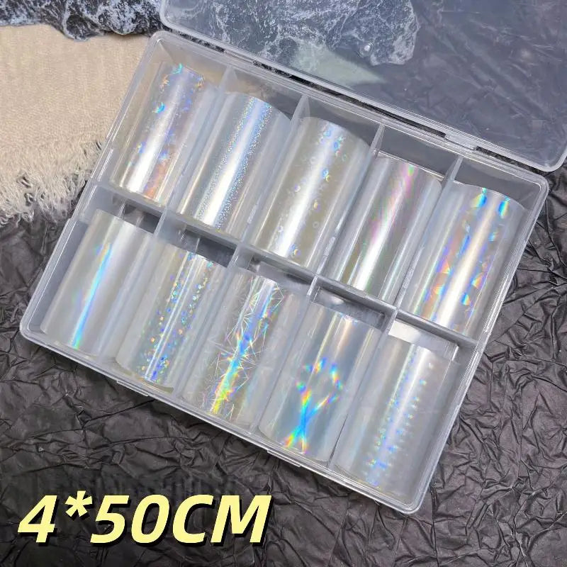 10 Patterns Metallic Nail Foil Transfer Paper Stickers DIY Manicure Qme A9