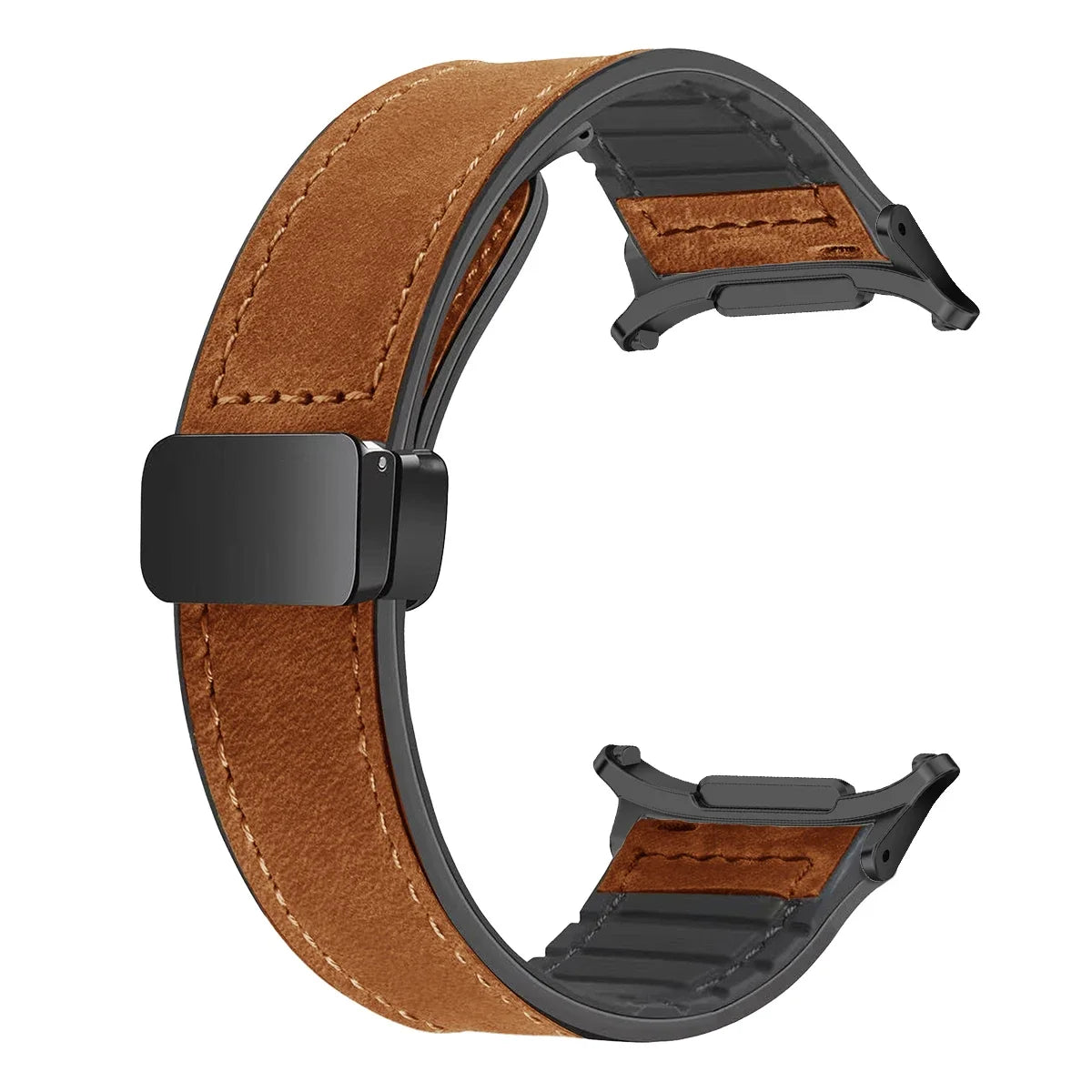 Leather Silicone Strap For Samsung Galaxy Watch 7 Ultra 47mm Magnetic Band Bracelet for Galaxy Watch 7 Ultra 47mm Correa Qme BrownY-B For watch 7ultra47MM