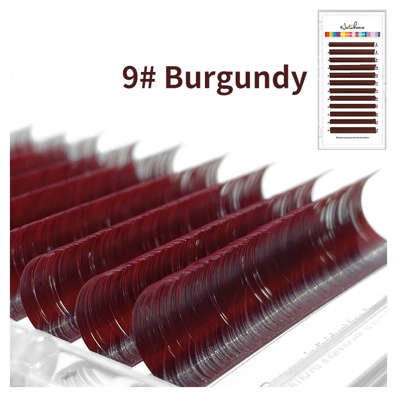 NATUHANA Colored Eyelash Extension Individual Colorful Lash Makeup Qme Burgundy L 0.07mm|Mix 12Rows